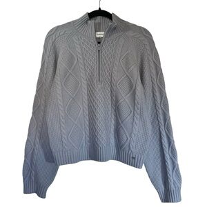 Aritzia Sunday Best Merino Wool Cable Knit 1/4 Zip Sweater Large Light Blue